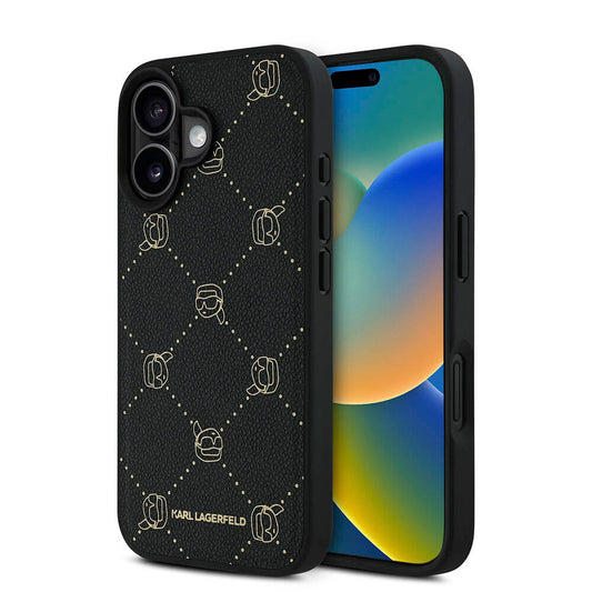 iPhone 16 Kılıf Karl Lagerfeld Orjinal Lisanslı M-safe Şarj Özellikli PU Deri Karl Heads Desenli Klasik Logolu Kılıf