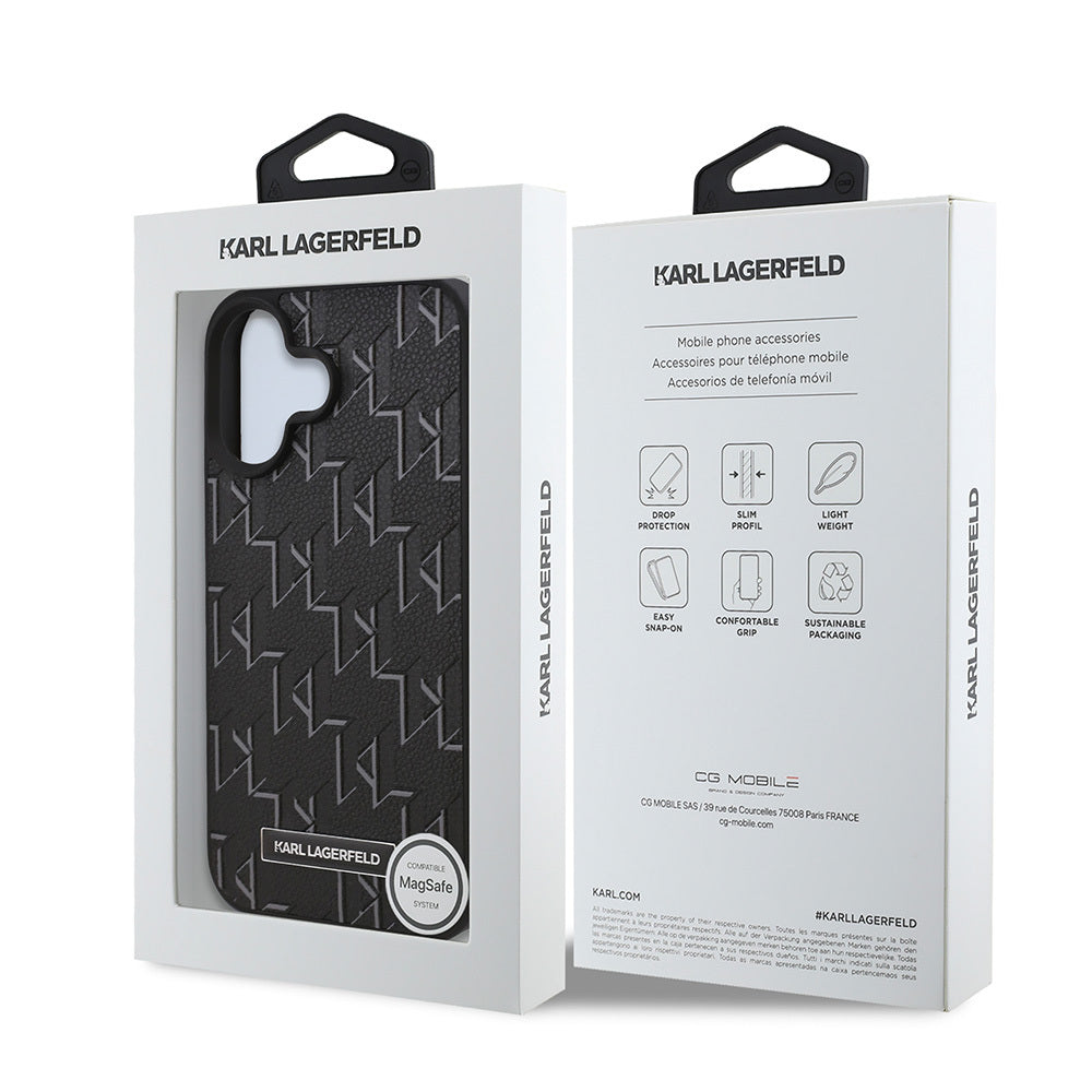 iPhone 16 Kılıf Karl Lagerfeld Orjinal Lisanslı M-safe Şarj Özellikli KL Yazılı Hot Stamp Kılıf