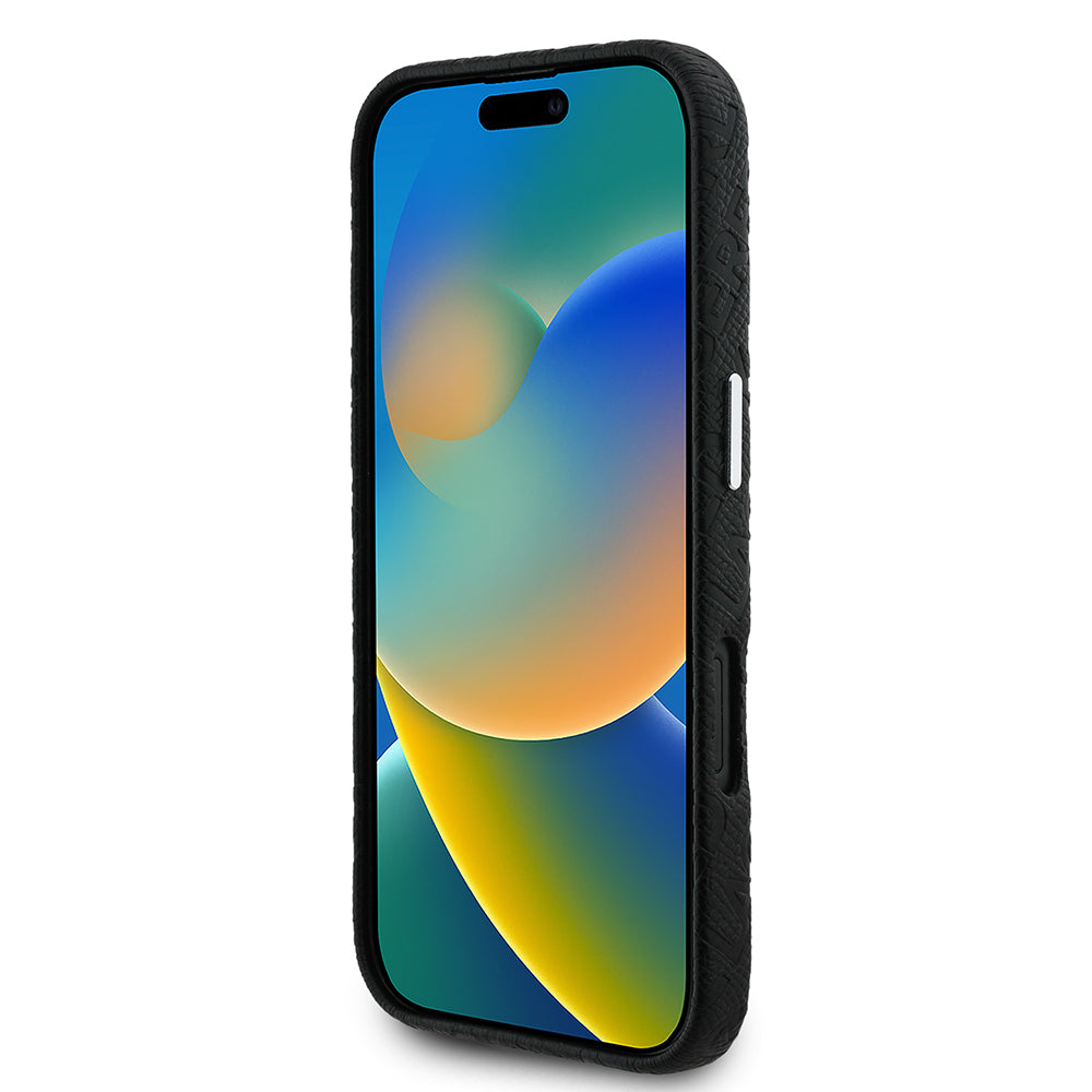 iPhone 16 Kılıf Karl Lagerfeld Orjinal Lisanslı PU Deri Damgalı Metal Yazı Logolu Kılıf