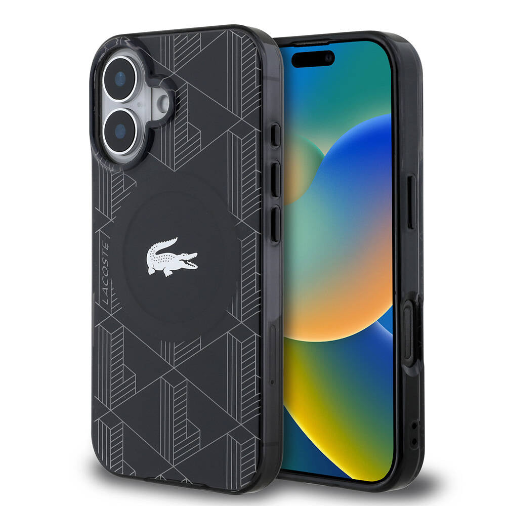 iPhone 16 Kılıf Lacoste Orjinal Lisanslı M-safe Şarj Özellikli IML Baskılı Gümüş Timsah Logolu Monogram Kılıf