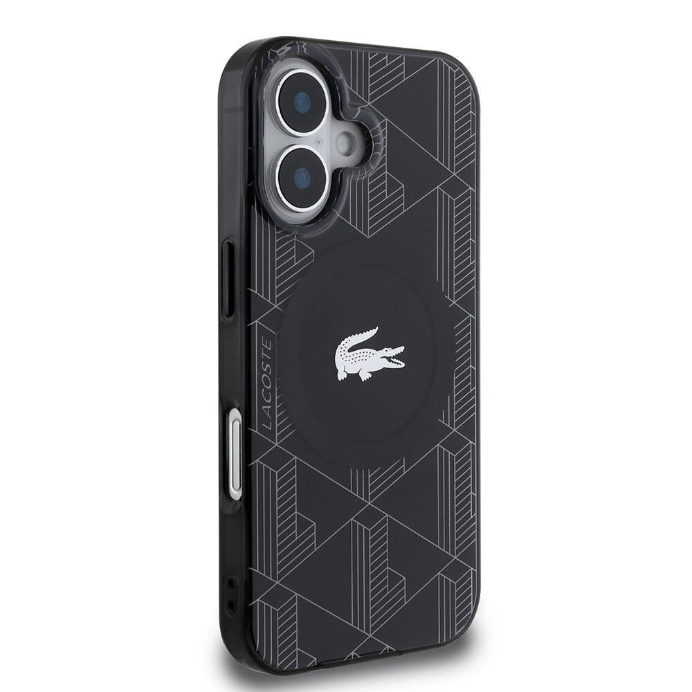 iPhone 16 Kılıf Lacoste Orjinal Lisanslı M-safe Şarj Özellikli IML Baskılı Gümüş Timsah Logolu Monogram Kılıf