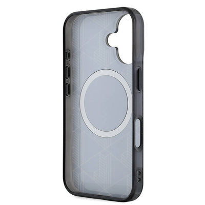 Apple iPhone 16 Kılıf Lacoste Orjinal Lisanslı Magsafe Şarj Özellikli IML Baskılı Gümüş Timsah Logolu Monogram Kapak Lacivert
