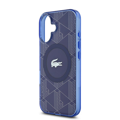 Apple iPhone 16 Kılıf Lacoste Orjinal Lisanslı Magsafe Şarj Özellikli IML Baskılı Gümüş Timsah Logolu Monogram Kapak Yeşil