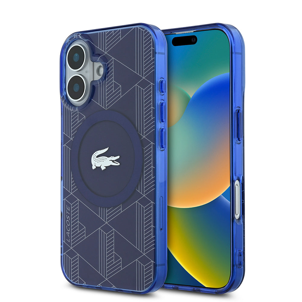 iPhone 16 Kılıf Lacoste Orjinal Lisanslı M-safe Şarj Özellikli IML Baskılı Gümüş Timsah Logolu Monogram Kılıf