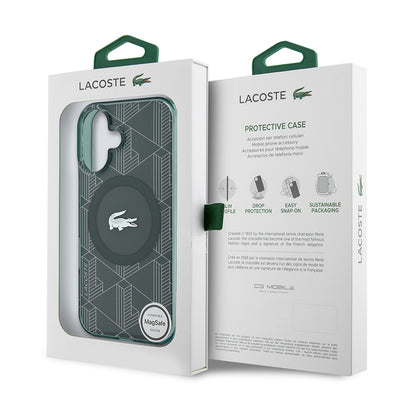 Apple iPhone 16 Kılıf Lacoste Orjinal Lisanslı Magsafe Şarj Özellikli IML Baskılı Gümüş Timsah Logolu Monogram Kapak Lacivert
