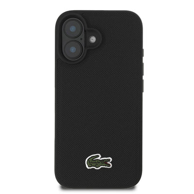 Apple iPhone 16 Kılıf Lacoste Orjinal Lisanslı PU Pike Desenli Arka Yüzey İkonik Timsah Dokuma Logolu Kapak Siyah