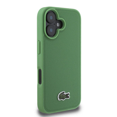 Apple iPhone 16 Kılıf Lacoste Orjinal Lisanslı PU Pike Desenli Arka Yüzey İkonik Timsah Dokuma Logolu Kapak Siyah