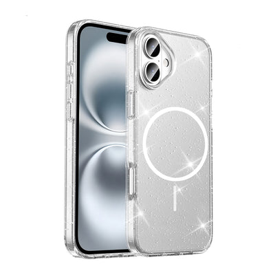 Apple iPhone 16 Kılıf M-safe Şarj Özellikli Parlayan Simli Saydam Renkli Zore Maris Kapak Şeffaf