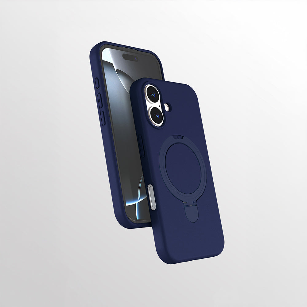 Apple iPhone 16 Kılıf M-safe Şarj Özellikli Standlı Zore Samara Kapak Lacivert