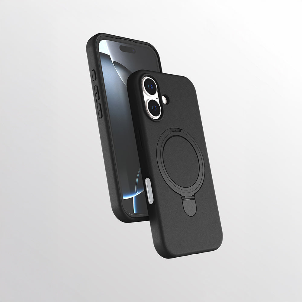 Apple iPhone 16 Kılıf M-safe Şarj Özellikli Standlı Zore Samara Kapak Siyah