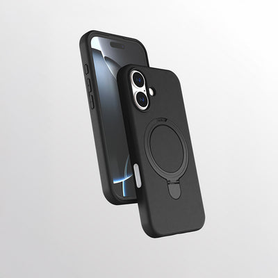 Apple iPhone 16 Kılıf M-safe Şarj Özellikli Standlı Zore Samara Kapak Siyah