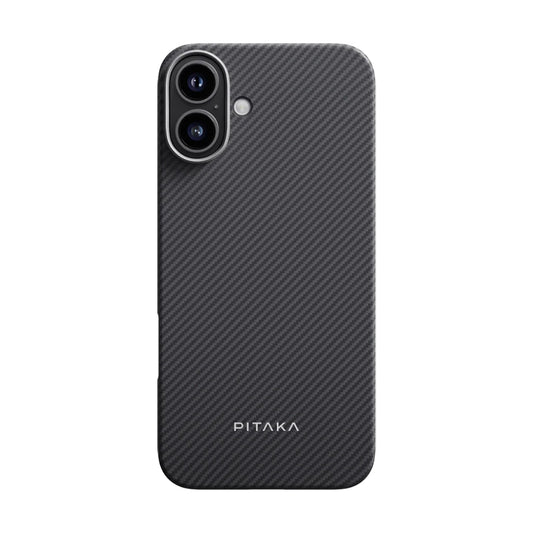iPhone 16 Kılıf M-safe Şarj Özellikli 600D Aramid Fiber Pitaka Ultra-Slim Classic Serisi Black-Grey Twill Kılıf