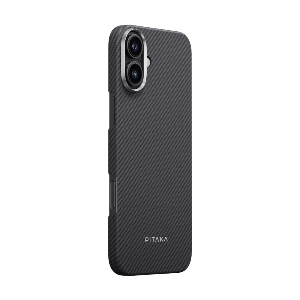 iPhone 16 Kılıf M-safe Şarj Özellikli 600D Aramid Fiber Pitaka Ultra-Slim Classic Serisi Black-Grey Twill Kılıf