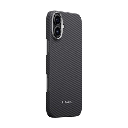 iPhone 16 Kılıf M-safe Şarj Özellikli 600D Aramid Fiber Pitaka Ultra-Slim Classic Serisi Black-Grey Twill Kılıf
