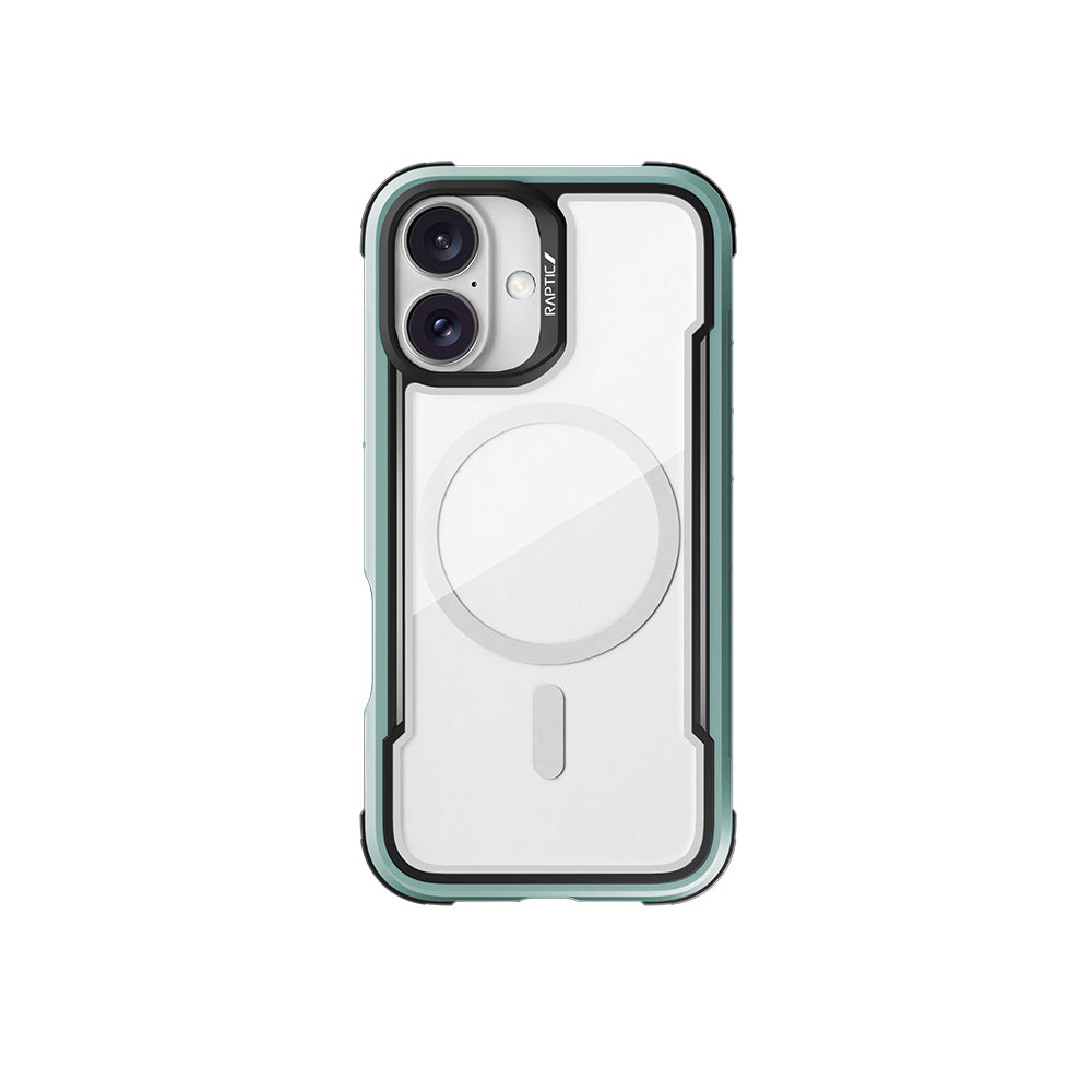 Apple iPhone 16 Kılıf M-safe Şarj Özellikli Airbagli Raptic Shield Serisi Şeffaf Arka Yüzey Kapak Yeşil