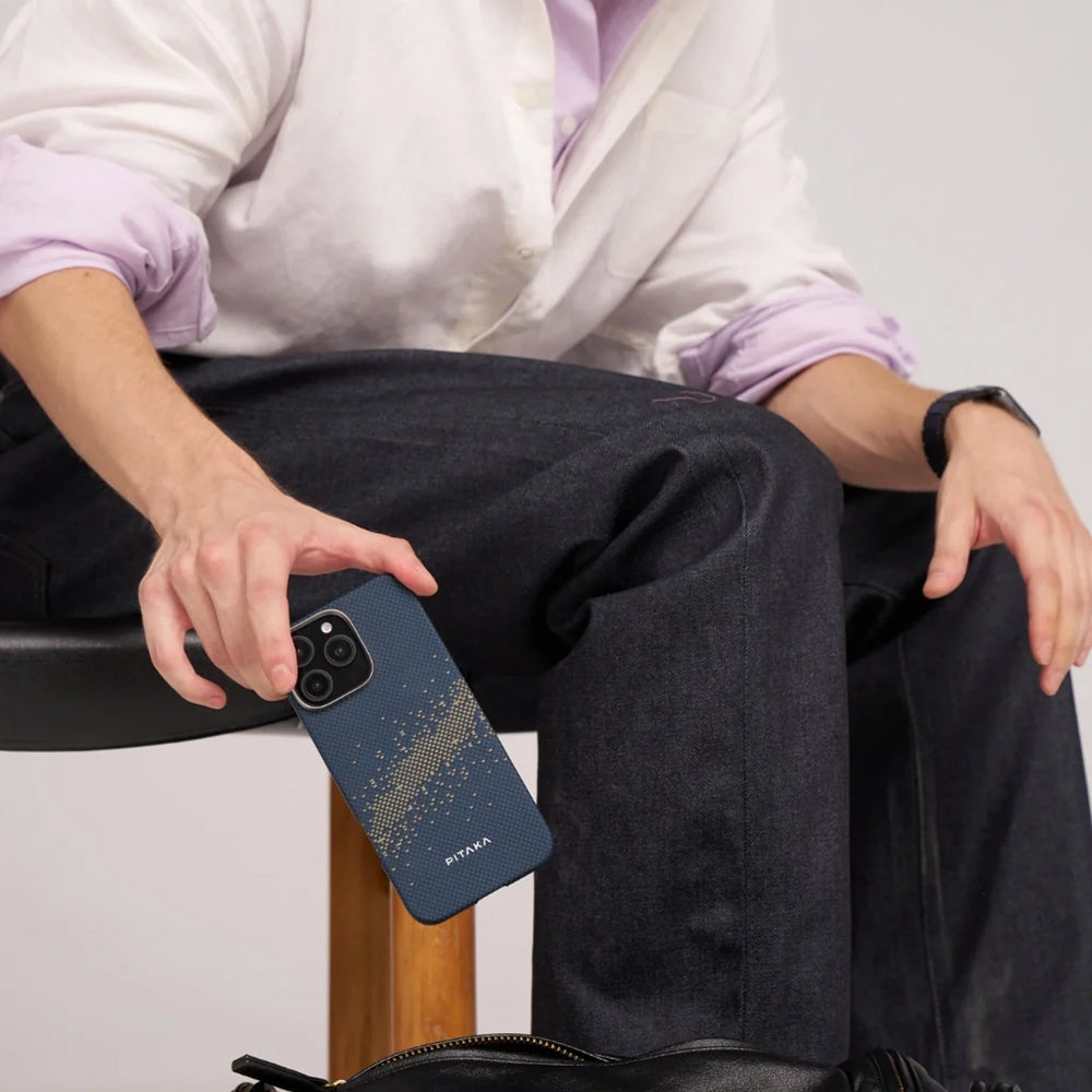 iPhone 16 Kılıf M-safe Şarj Özellikli Aramid Fiber Pitaka Tactile Woven Starpeak Serisi Milky Way Galaxy Kılıf