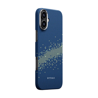 Apple iPhone 16 Kılıf Magsafe Şarj Özellikli Aramid Fiber Pitaka Tactile Woven Starpeak Serisi Milky Way Galaxy Kapak Mavi
