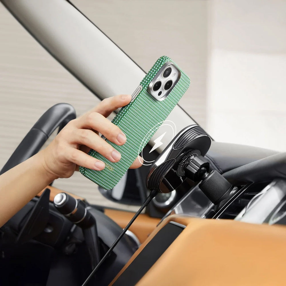 iPhone 16 Kılıf M-safe Şarj Özellikli Aramid Fiber Pitaka Ultra-Slim Classic Serisi Forest Green Kılıf