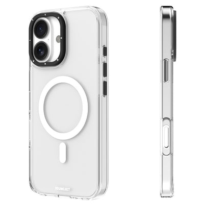 Apple iPhone 16 Kılıf M-safe Şarj Özellikli Cam Arka Yüzey TPU Youngkit Gemstone Serisi Kapak Gold