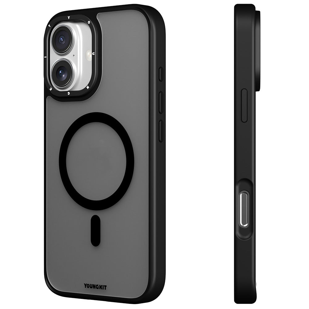 iPhone 16 Kılıf M-safe Şarj Özellikli Cam Arka Yüzey TPU Youngkit Gemstone Serisi Kılıf