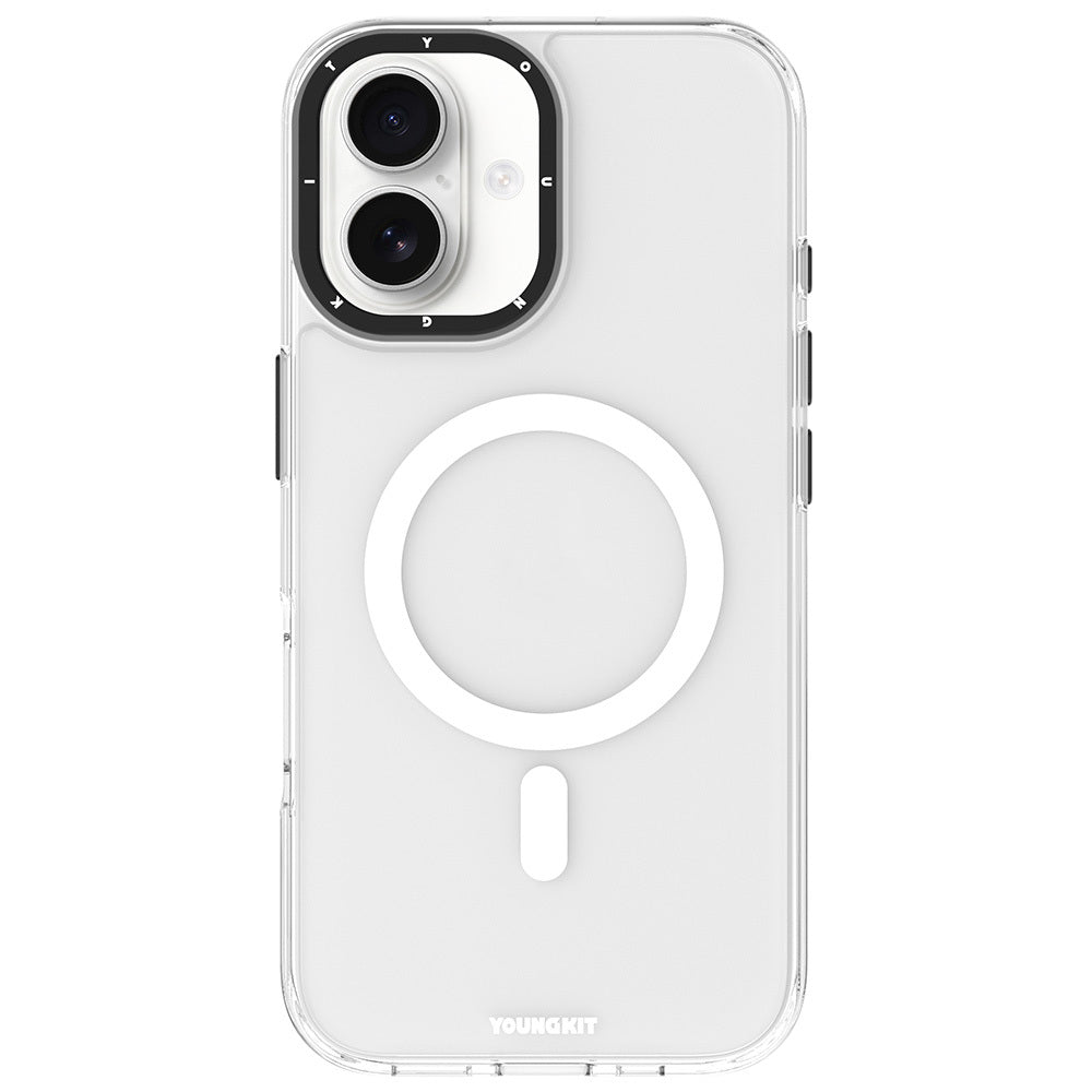 Apple iPhone 16 Kılıf M-safe Şarj Özellikli Cam Arka Yüzey TPU Youngkit Gemstone Serisi Kapak Şeffaf