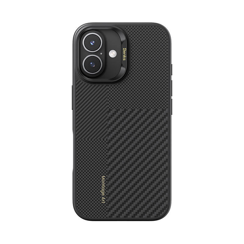 iPhone 16 Kılıf M-safe Şarj Özellikli Karbon Fiber Benks Montage Hybrid ArmorPro Kevlar Kılıf