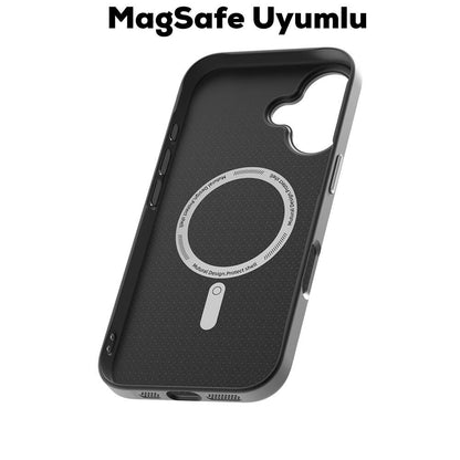 iPhone 16 Kılıf M-safe Şarj Özellikli Karbon Fiber Desenli Mutural Montage Kılıf