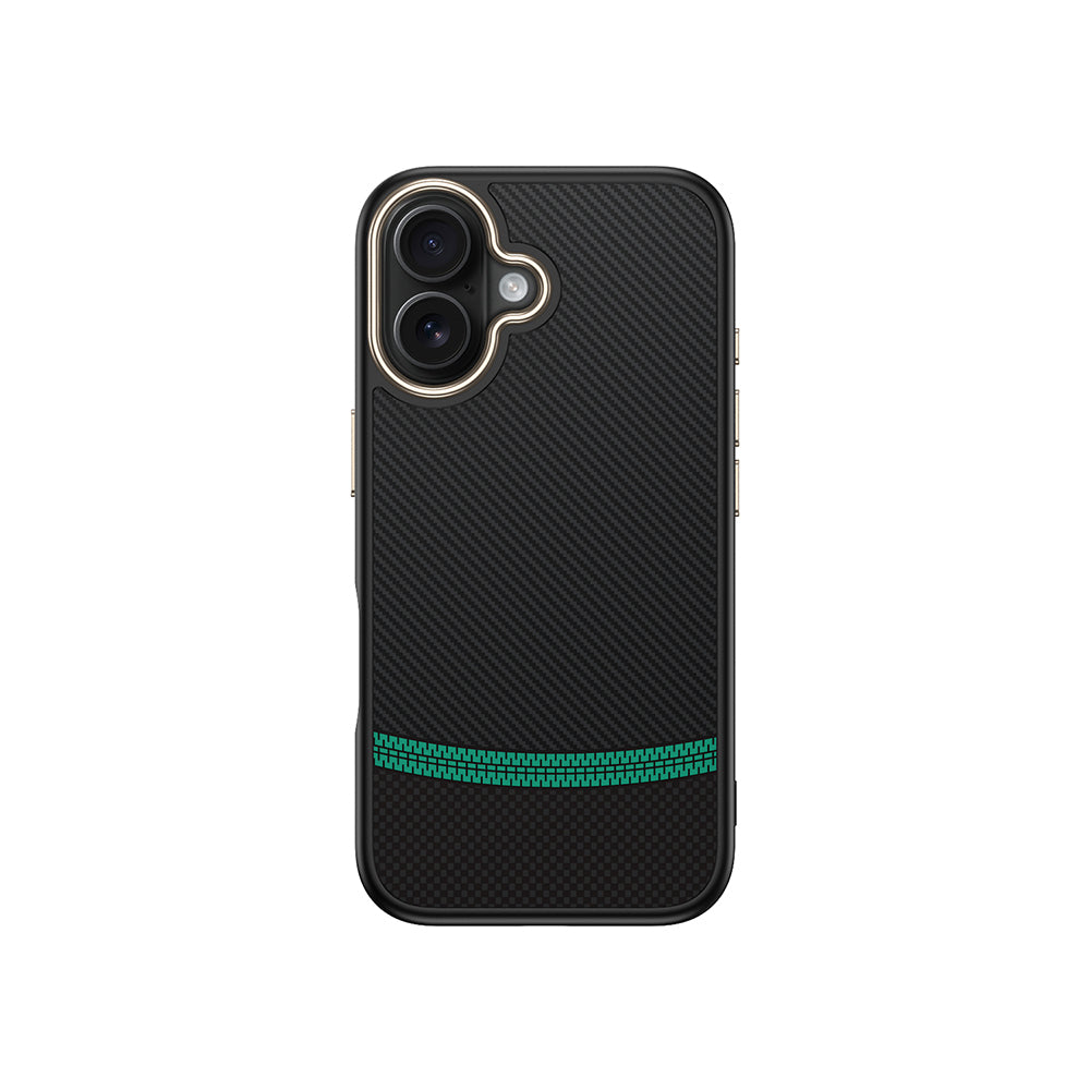 Apple iPhone 16 Kılıf M-safe Şarj Özellikli Karbon Fiber Görünümlü Zore Antina Kapak Siyah-Yeşil