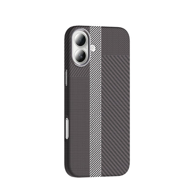 Apple iPhone 16 Kılıf M-safe Şarj Özellikli Karbon Fiber Görünümlü Zore Gros Kapak Gri-Siyah