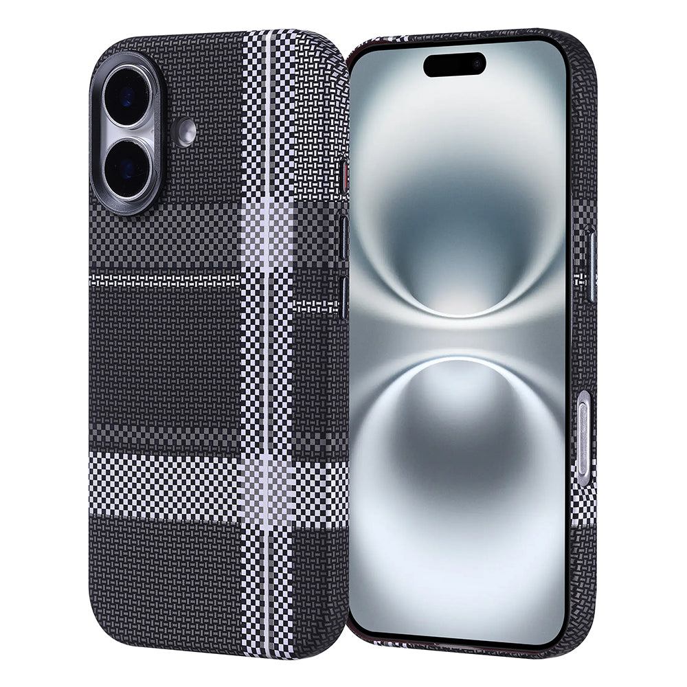 Apple iPhone 16 Kılıf M-safe Şarj Özellikli Karbon Fiber Görünümlü Zore Nekst Kapak Gri-Siyah