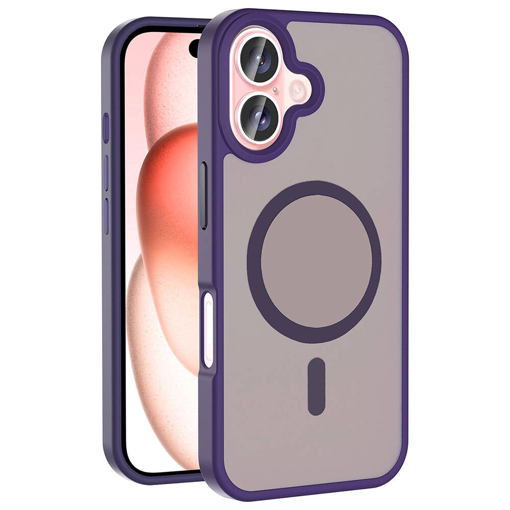Apple iPhone 16 Kılıf Magsafe Şarj Özellikli Mat Arka Yüzey Zore Sio Kapak Rose Brown