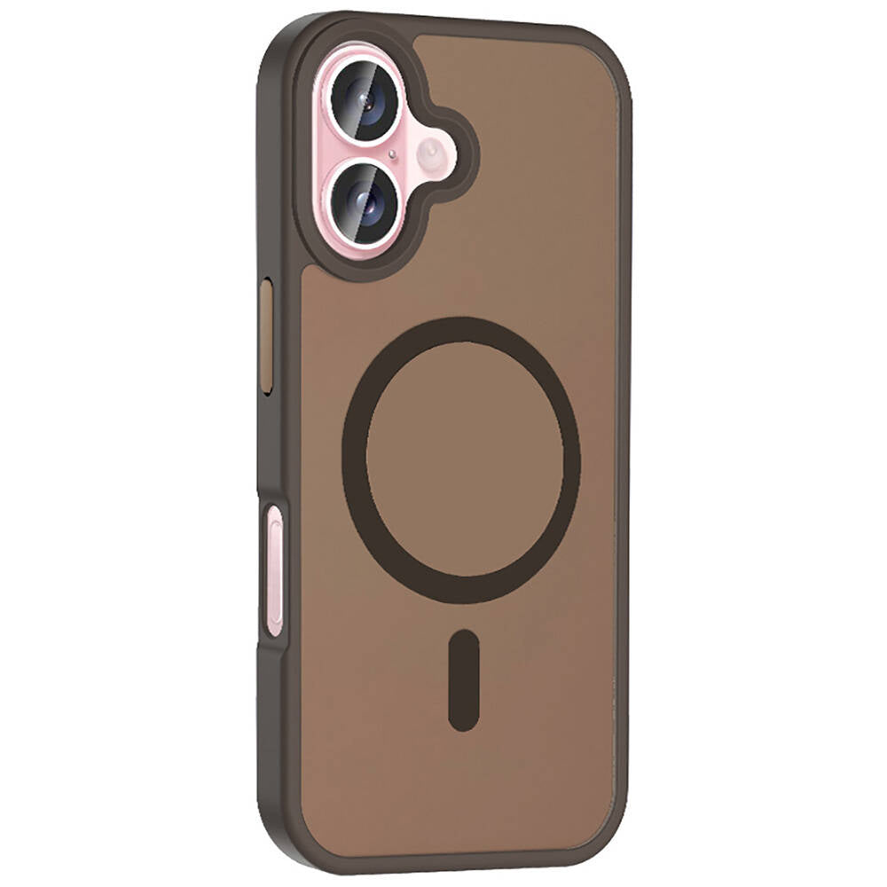 Apple iPhone 16 Kılıf Magsafe Şarj Özellikli Mat Arka Yüzey Zore Sio Kapak Rose Brown