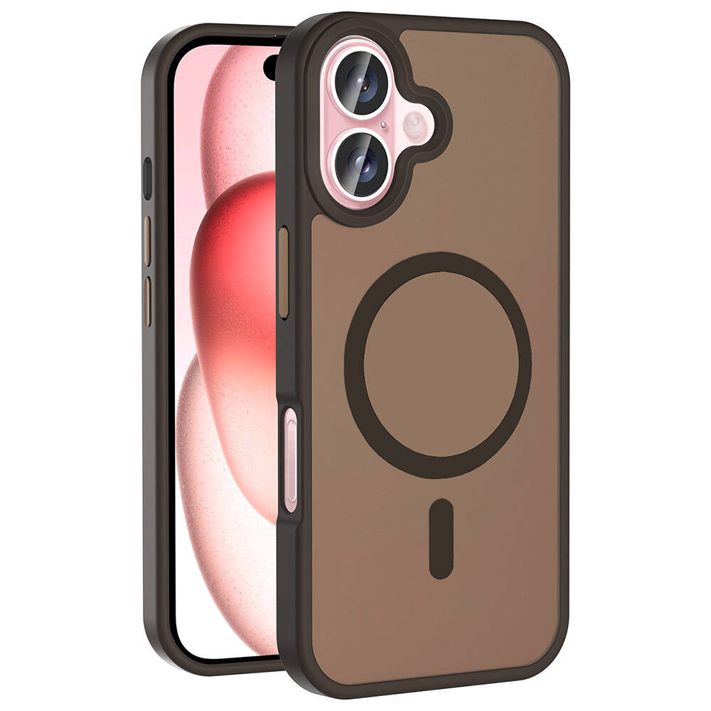 Apple iPhone 16 Kılıf Magsafe Şarj Özellikli Mat Arka Yüzey Zore Sio Kapak Rose Brown