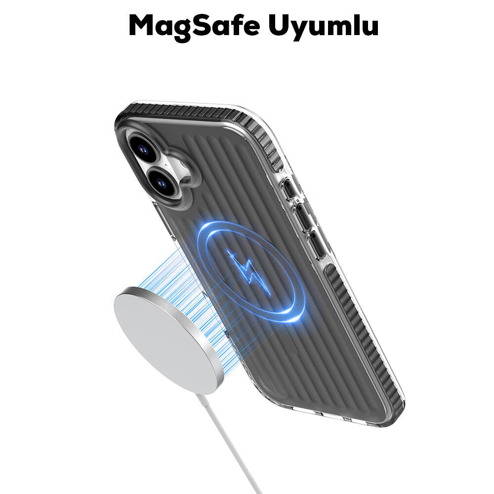 Apple iPhone 16 Kılıf Magsafe Şarj Özellikli Oyuklu Tasarım Mutural Bumpy Clear Kapak Gümüş