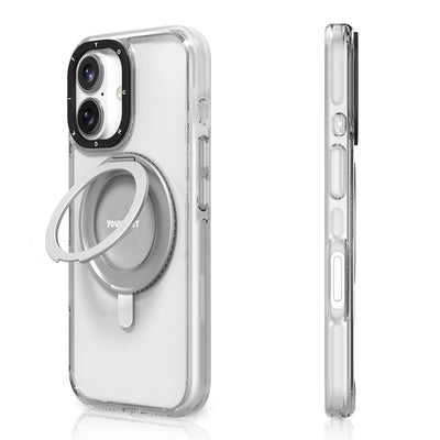 Apple iPhone 16 Kılıf Magsafe Şarj Özellikli Parmak Ring Standlı Youngkit Pivot Serisi Kapak Şeffaf