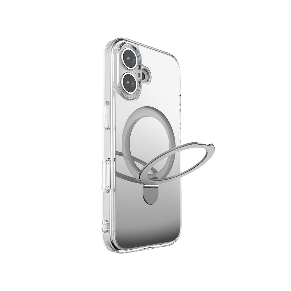 Apple iPhone 16 Kılıf Magsafe Şarj Özellikli Raptic Air Stand Serisi Aynalı Arka Yüzey Standlı Kapak Gri