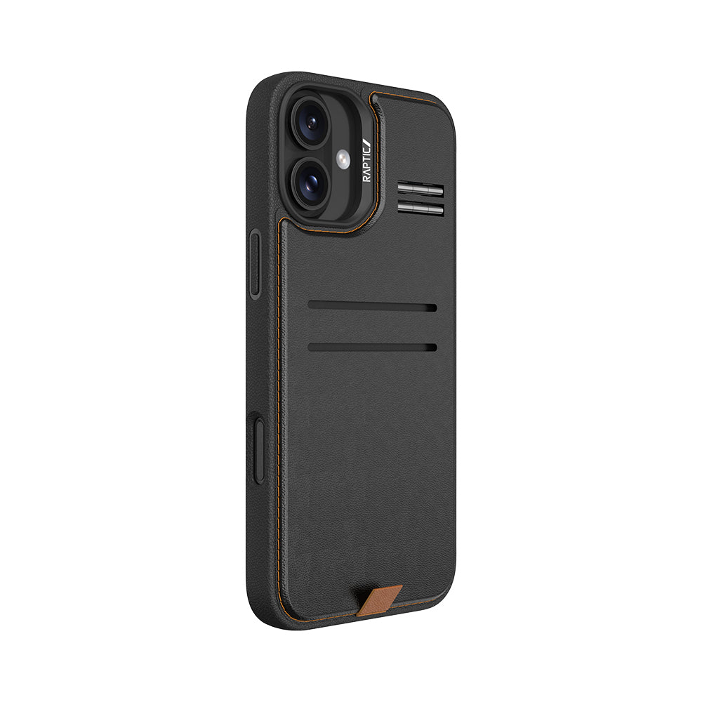 Apple iPhone 16 Kılıf M-safe Şarj Özellikli Raptic Slim Wallet Serisi Deri Görünümlü Kartlıklı Standlı Kapak Siyah