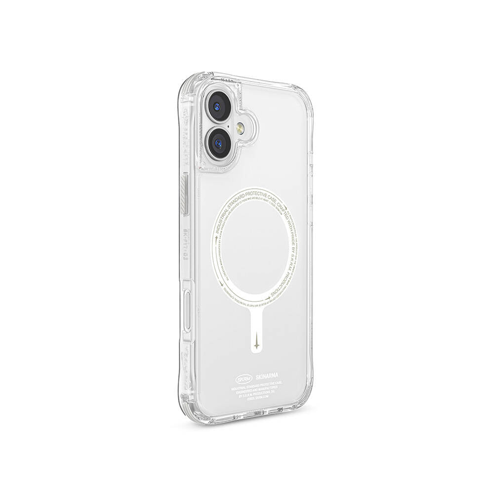Apple iPhone 16 Kılıf Magsafe Şarj Özellikli Şeffaf Airbag Tasarımlı Skinarma Saido Nightglow Kapak Şeffaf