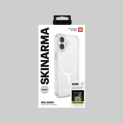 Apple iPhone 16 Kılıf Magsafe Şarj Özellikli Şeffaf Airbag Tasarımlı Skinarma Saido Nightglow Kapak Şeffaf
