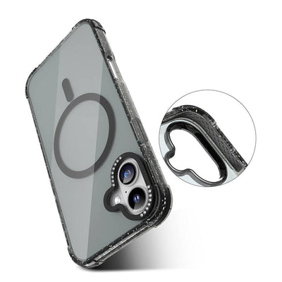 Apple iPhone 16 Kılıf Magsafe Şarj Özellikli Taşlı ve Simli Tasarım Mutural Blink Kapak Mavi