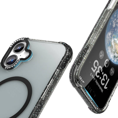 Apple iPhone 16 Kılıf Magsafe Şarj Özellikli Taşlı ve Simli Tasarım Mutural Blink Kapak Turuncu