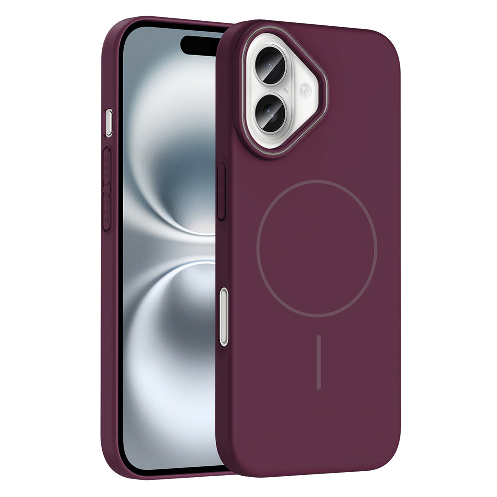 Apple iPhone 16 Kılıf M-safe Şarj Özellikli Zore Ruby Sert Kapak Mürdüm