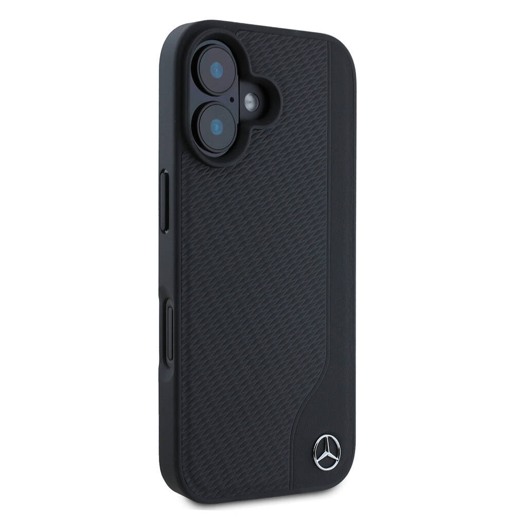 iPhone 16 Kılıf Mercedes Benz Orjinal Lisanslı M-safe Şarj Özellikli 3D Metal Logolu Wood Imitation Deri Kılıf