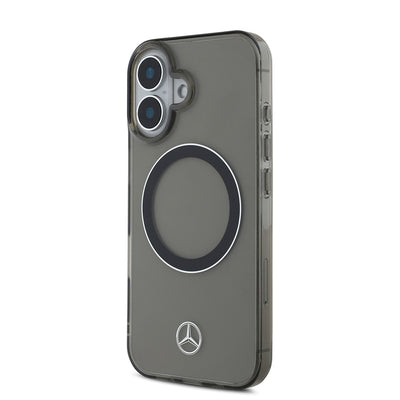 Apple iPhone 16 Kılıf Mercedes Benz Orjinal Lisanslı Magsafe Şarj Özellikli Saydam Yüzey Silver Ring Kapak Siyah