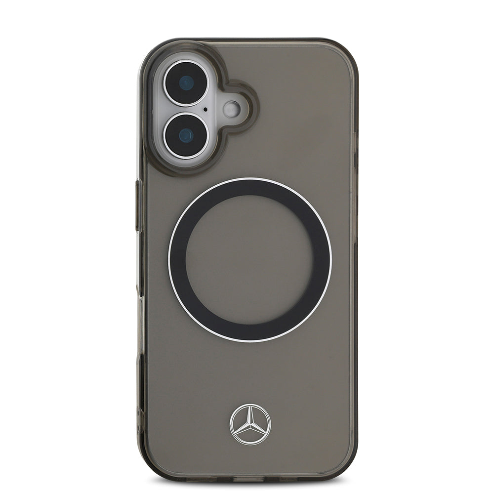 Apple iPhone 16 Kılıf Mercedes Benz Orjinal Lisanslı Magsafe Şarj Özellikli Saydam Yüzey Silver Ring Kapak Siyah