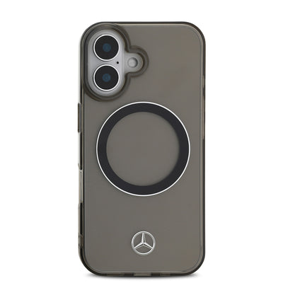 Apple iPhone 16 Kılıf Mercedes Benz Orjinal Lisanslı Magsafe Şarj Özellikli Saydam Yüzey Silver Ring Kapak Siyah