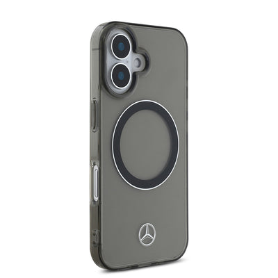 Apple iPhone 16 Kılıf Mercedes Benz Orjinal Lisanslı Magsafe Şarj Özellikli Saydam Yüzey Silver Ring Kapak Siyah