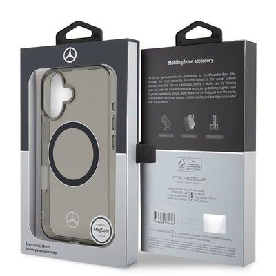 Apple iPhone 16 Kılıf Mercedes Benz Orjinal Lisanslı Magsafe Şarj Özellikli Saydam Yüzey Silver Ring Kapak Siyah