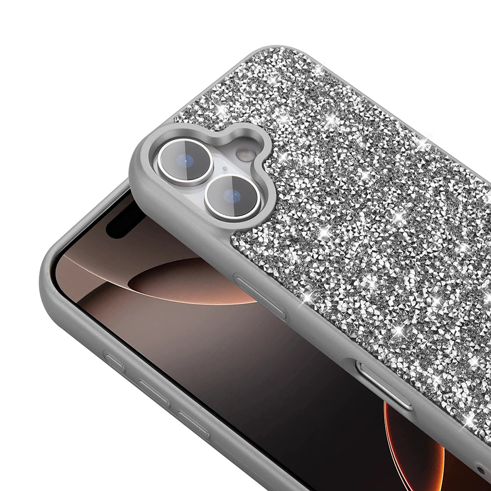 Apple iPhone 16 Kılıf Parlak Taşlı Tasarım Zore Pırlanta Kapak Gri