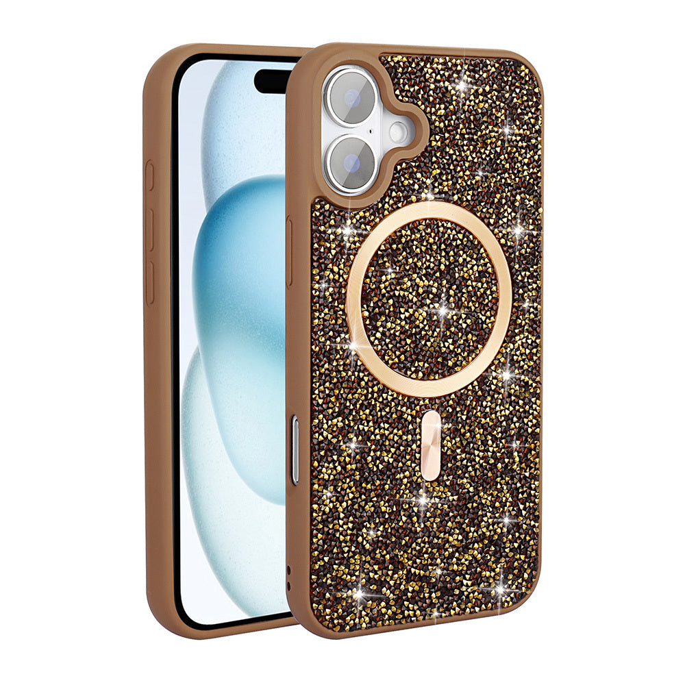 Apple iPhone 16 Kılıf Pırlanta Tasarımlı M-safe Şarj Özellikli Zore Mozaik Silikon Kapak Siyah